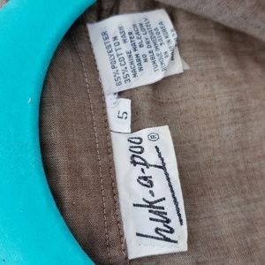 HUK-A-POO vintage woman's blouse - brown cotton blend Peter pan collar sz : 5